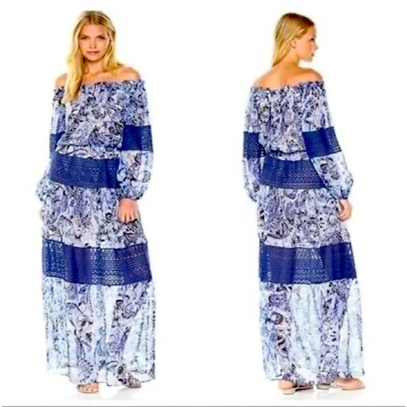 BCBGMaxAzria Dresses & Skirts - BCBGMAXAZRIA Ellie Blue Paisley Maci Dress 100% silk
